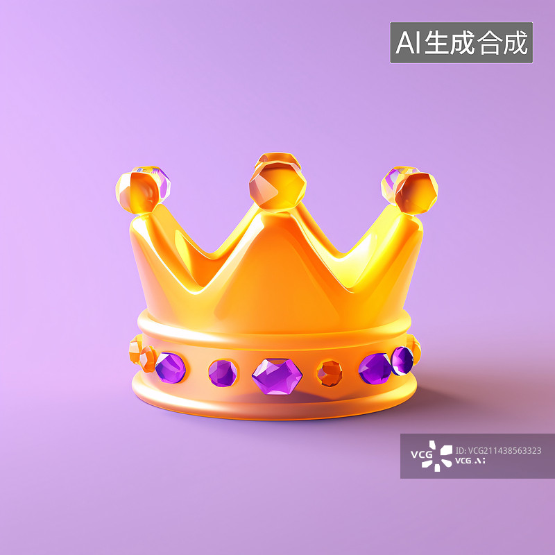 【AI数字艺术】金色3d皇冠，镶嵌红宝石钻石。图片素材
