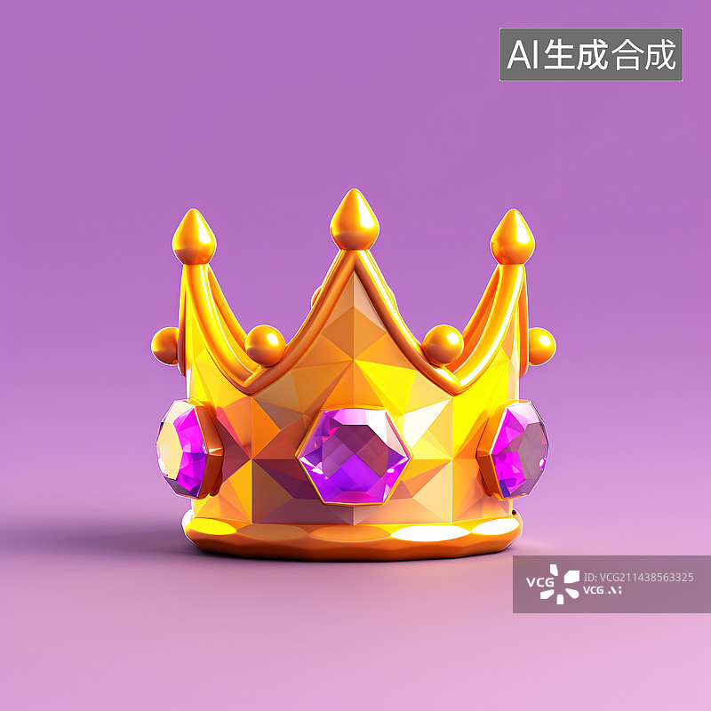 【AI数字艺术】金色3d皇冠，镶嵌红宝石钻石。图片素材