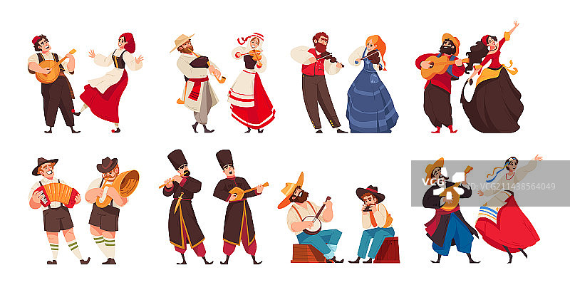 孤立的民间音乐图标集图片素材