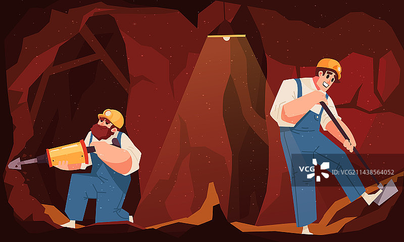 彩色扁平采矿组合图片素材