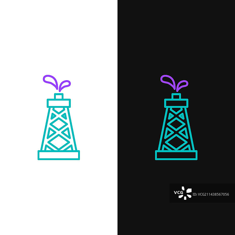 黑白背景上孤立的线条石油钻井平台图标图片素材