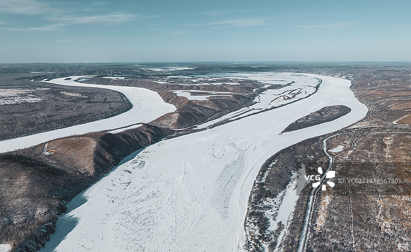 黑龙江大兴安岭呼玛县中俄界河大拐弯自然风光航拍图片素材