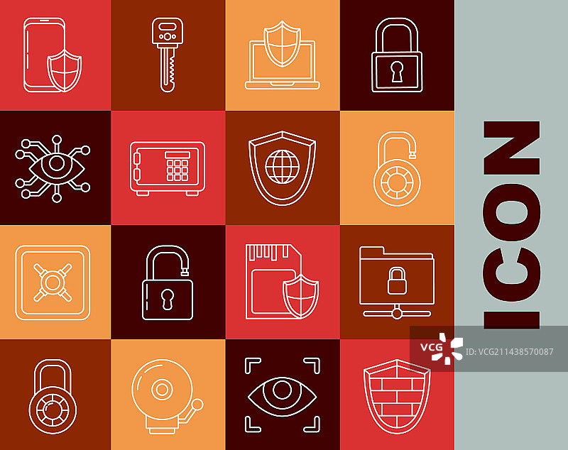 网络安全砖墙盾牌线条组合图片素材