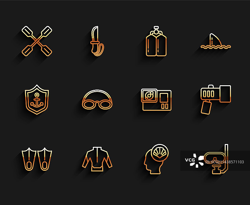 线条橡胶脚蹼潜水服桨和扇贝图片素材