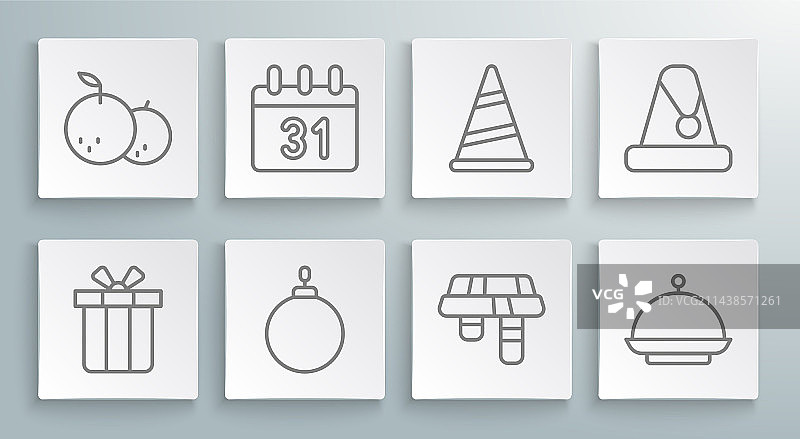 线条：礼品盒、日历、圣诞球图片素材