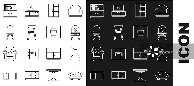 沙发落地灯悬挂梳妆台组合图片素材