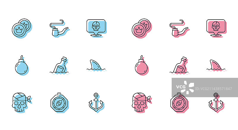 海盗船长指南针硬币锚合集图片素材