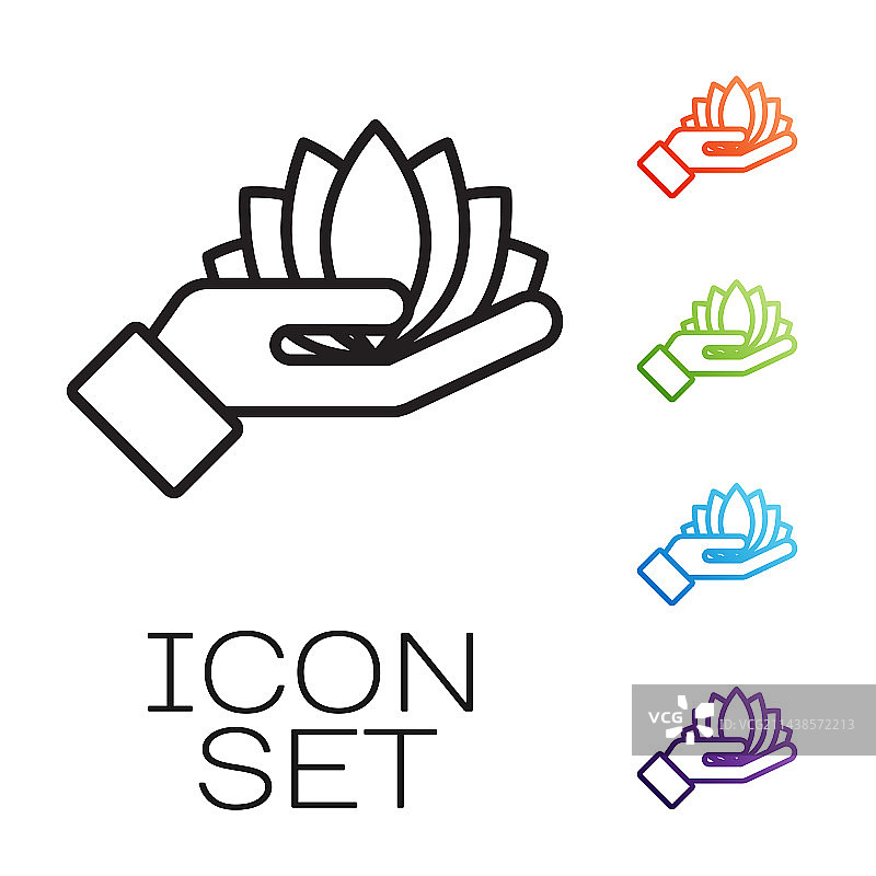 白色背景上隔离的黑色线条莲花图标图片素材