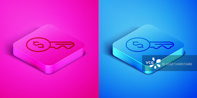 2.5D线条租金钥匙图标，粉色背景图片素材