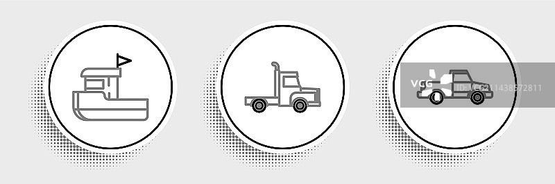 皮卡车、渔船和货运线条图标图片素材
