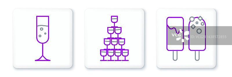 冰淇淋香槟酒杯葡萄酒线条组合图片素材