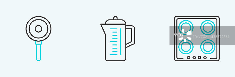 燃气灶、煎锅和茶壶图标图片素材