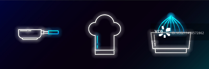 柑橘类水果榨汁机煎锅和厨师线条图片素材