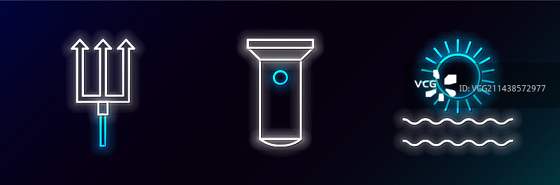 太阳、海浪、海王星三叉戟图标图片素材