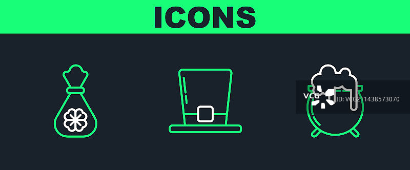 女巫坩埚四叶草钱袋线条图片素材