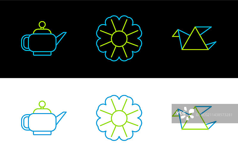 折纸鸟日本茶道线性图标图片素材
