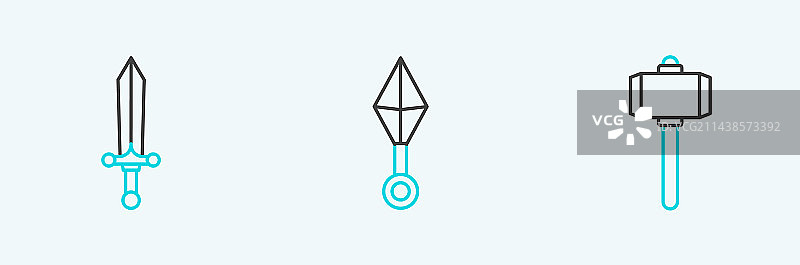 战锤、中世纪剑线条图标图片素材