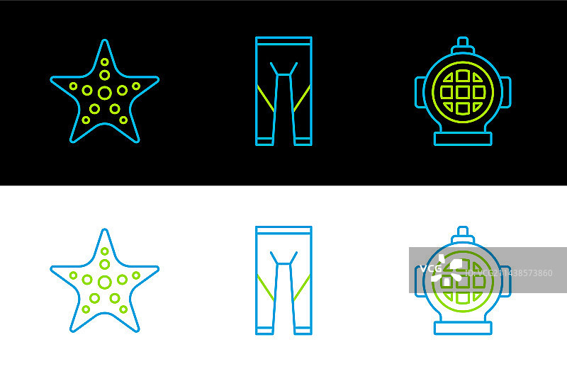 水肺潜水呼吸器、海星和潜水服图标图片素材