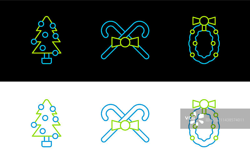 圣诞花环、圣诞树、拐杖糖装饰线条图片素材