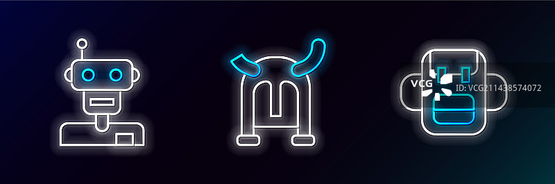 书包机器人维京人线条组合图片素材