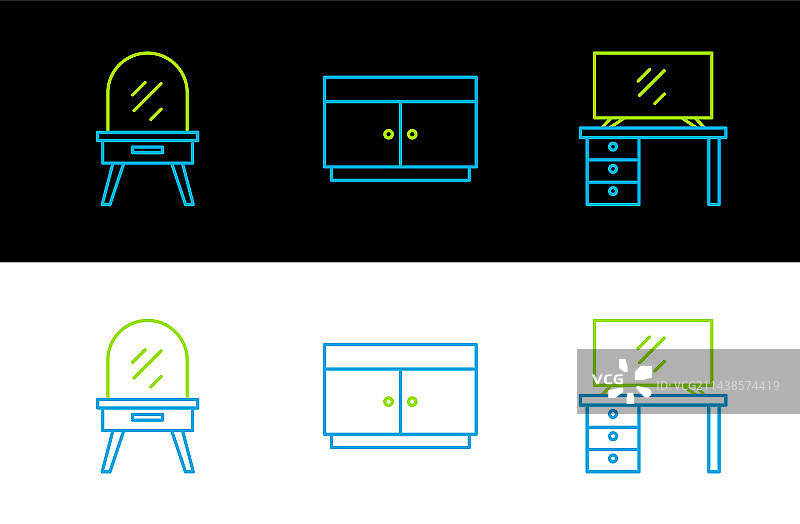 电视柜、梳妆台和五斗橱套装图片素材