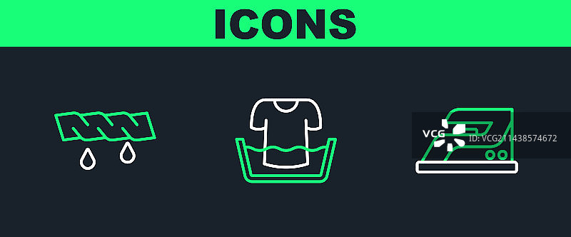 电熨斗挤压衣服和盆线条图片素材