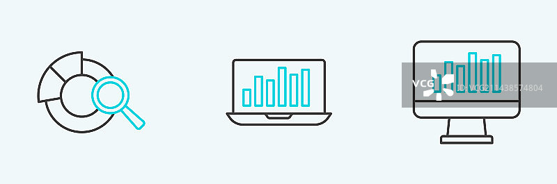 带有图表搜索数据的显示器线条素材图片素材