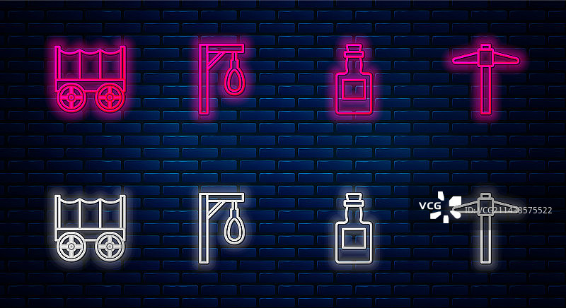 线条组合：绞刑架、龙舌兰酒瓶、狂野西部元素图片素材