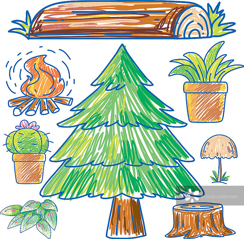 自然植物元素涂鸦风格合集图片素材