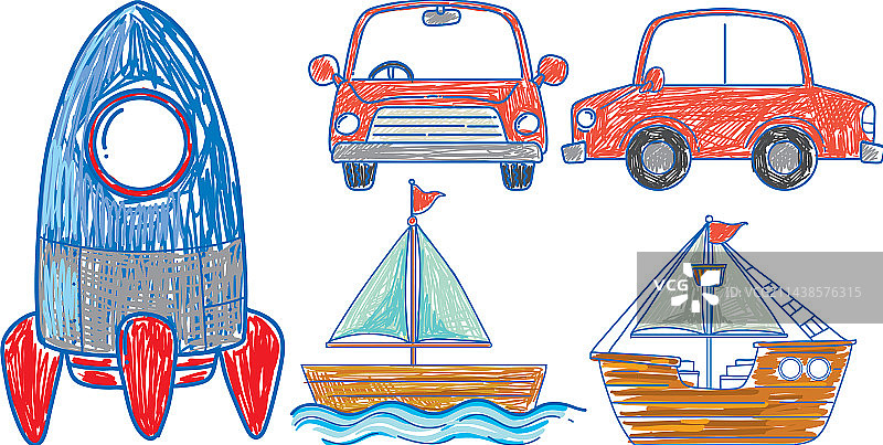 涂鸦风格交通工具素材图片素材