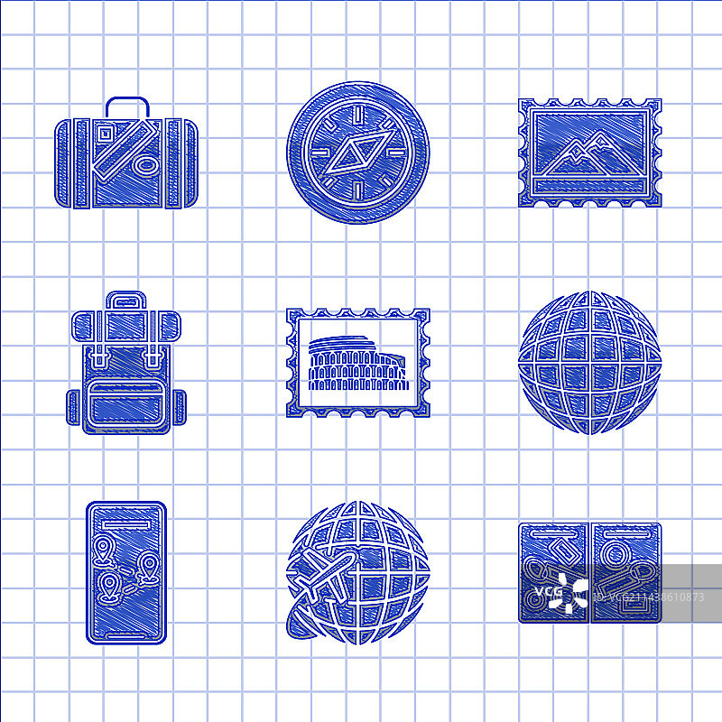 包含邮票、罗马竞技场、护照页和签证图片素材