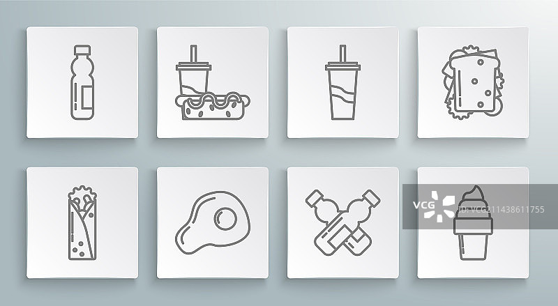 含饮料的土耳其烤肉纸杯线条图标图片素材