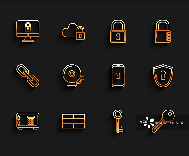 保险箱砖块电脑显示器上的锁图片素材