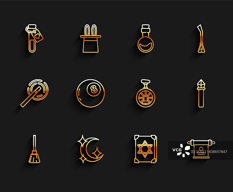 女巫扫帚、月亮星星和瓶子等元素组合图片素材