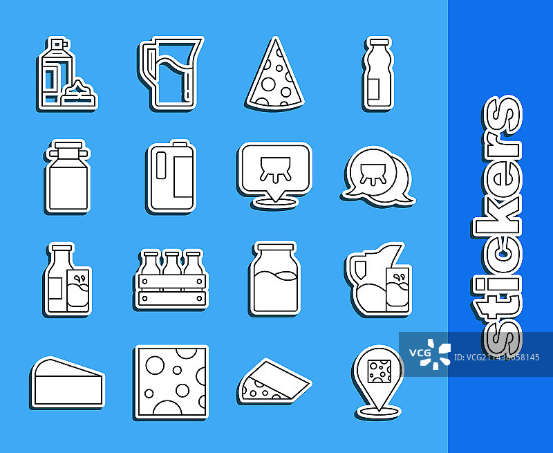 奶酪、牛奶壶和玻璃杯线条组合图片素材