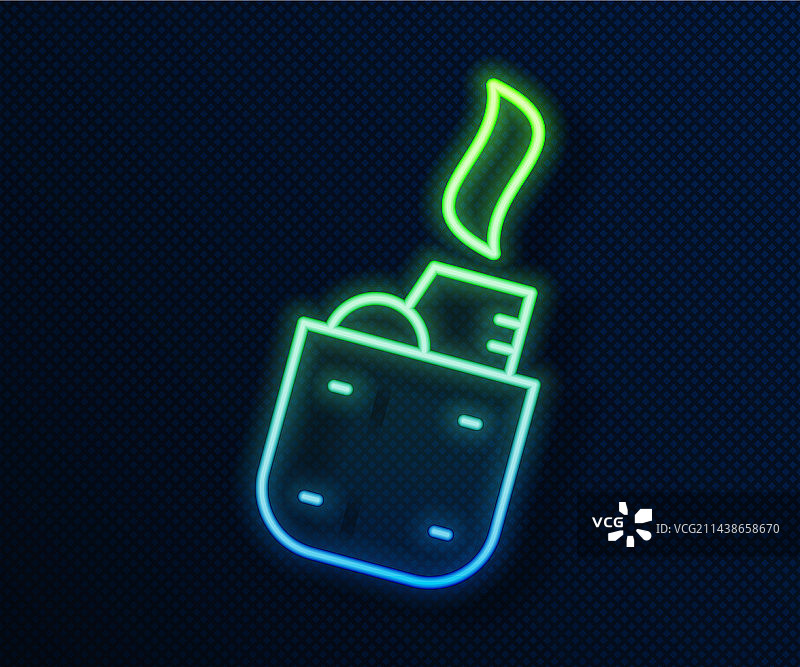蓝色背景上的发光霓虹灯线条打火机图标图片素材