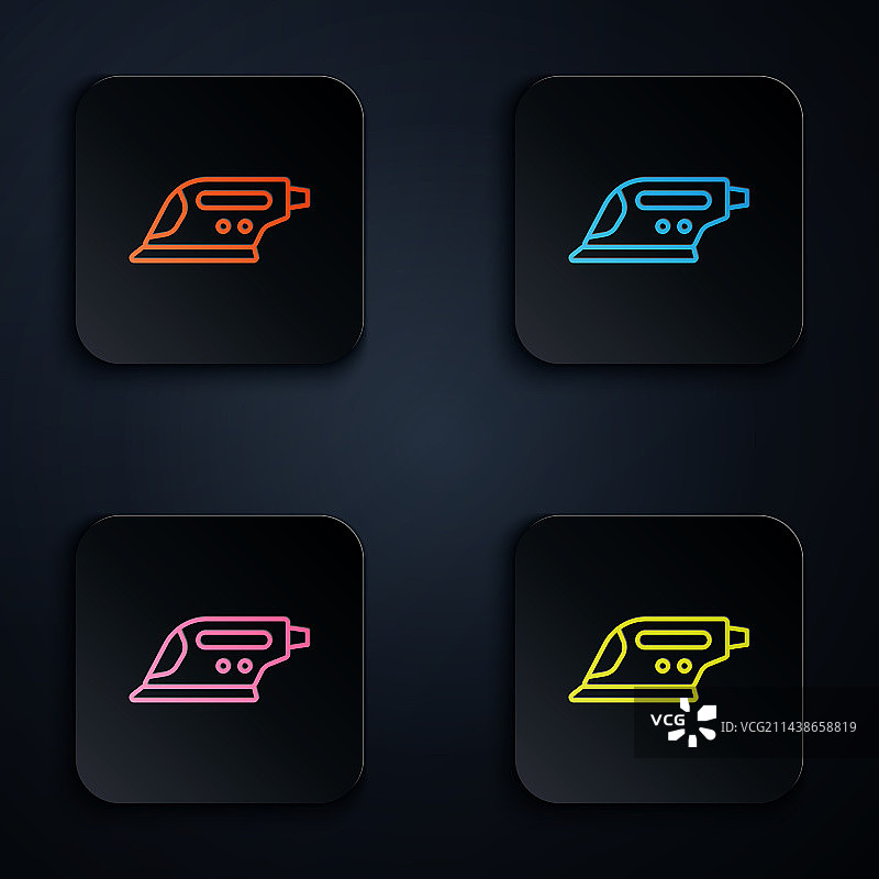 彩色霓虹线条电熨斗图标图片素材