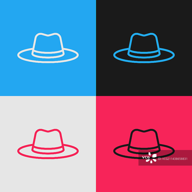 波普艺术线条带丝带的男士帽子图标图片素材