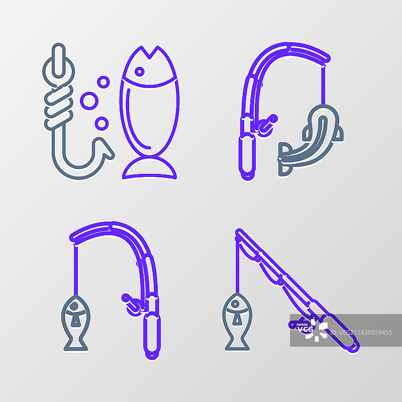 钓鱼线、鱼竿、鱼和图标图片素材