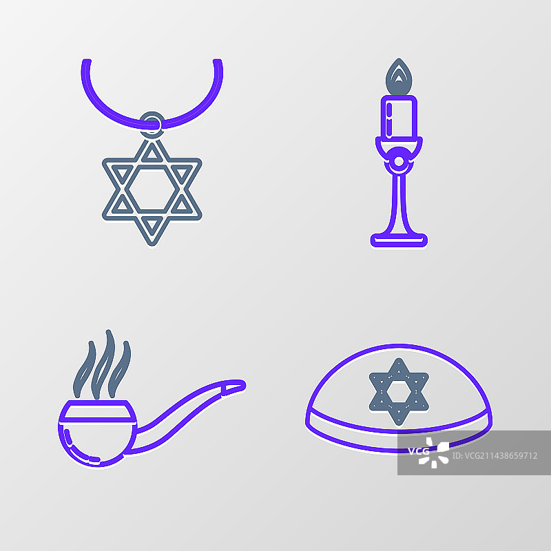 带大卫之星的犹太小帽和香烟合集图片素材