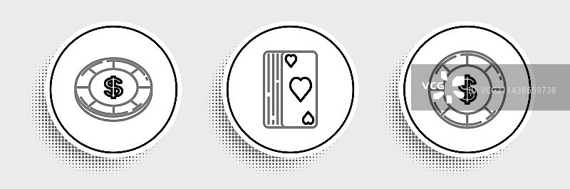 带有美元符号的筹码和纸牌等线性图标图片素材