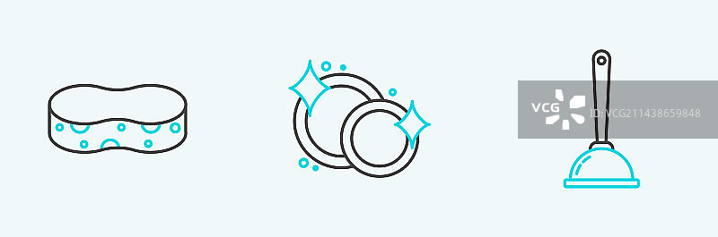 马桶搋子海绵和洗碗线条图片素材