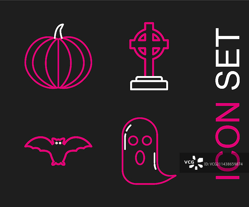 幽灵、蝙蝠和十字墓碑线条素材图片素材