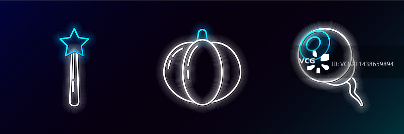 发光的眼睛、魔杖和南瓜图标图片素材