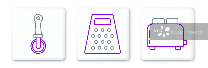 烤面包机、吐司和披萨刀线条组合图片素材