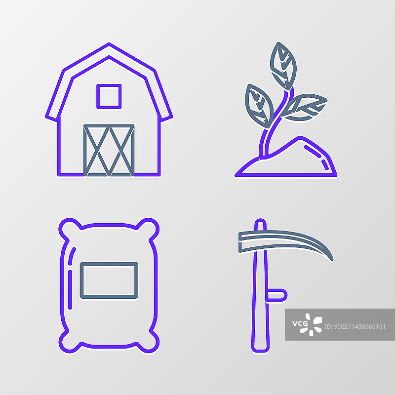 大镰刀、面粉袋、农作物等农具组合图片素材