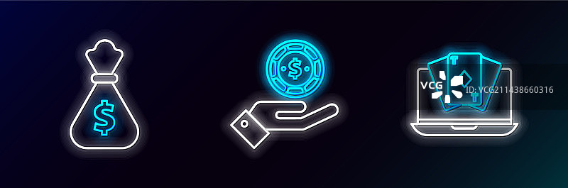 在线扑克赌桌游戏和钱袋图案图片素材