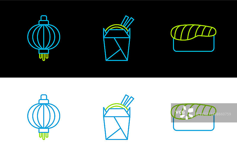 线条、寿司、日式纸灯笼和亚洲元素图片素材