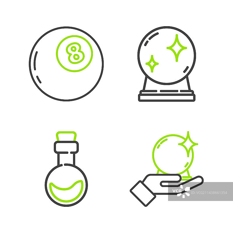 线条元素：手中的魔法球与爱心瓶子图片素材