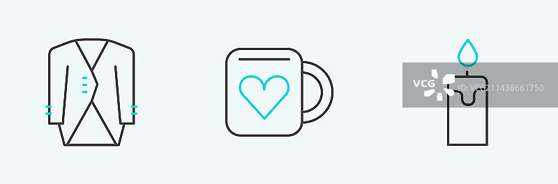 燃烧的蜡烛西装咖啡杯心形线条图片素材